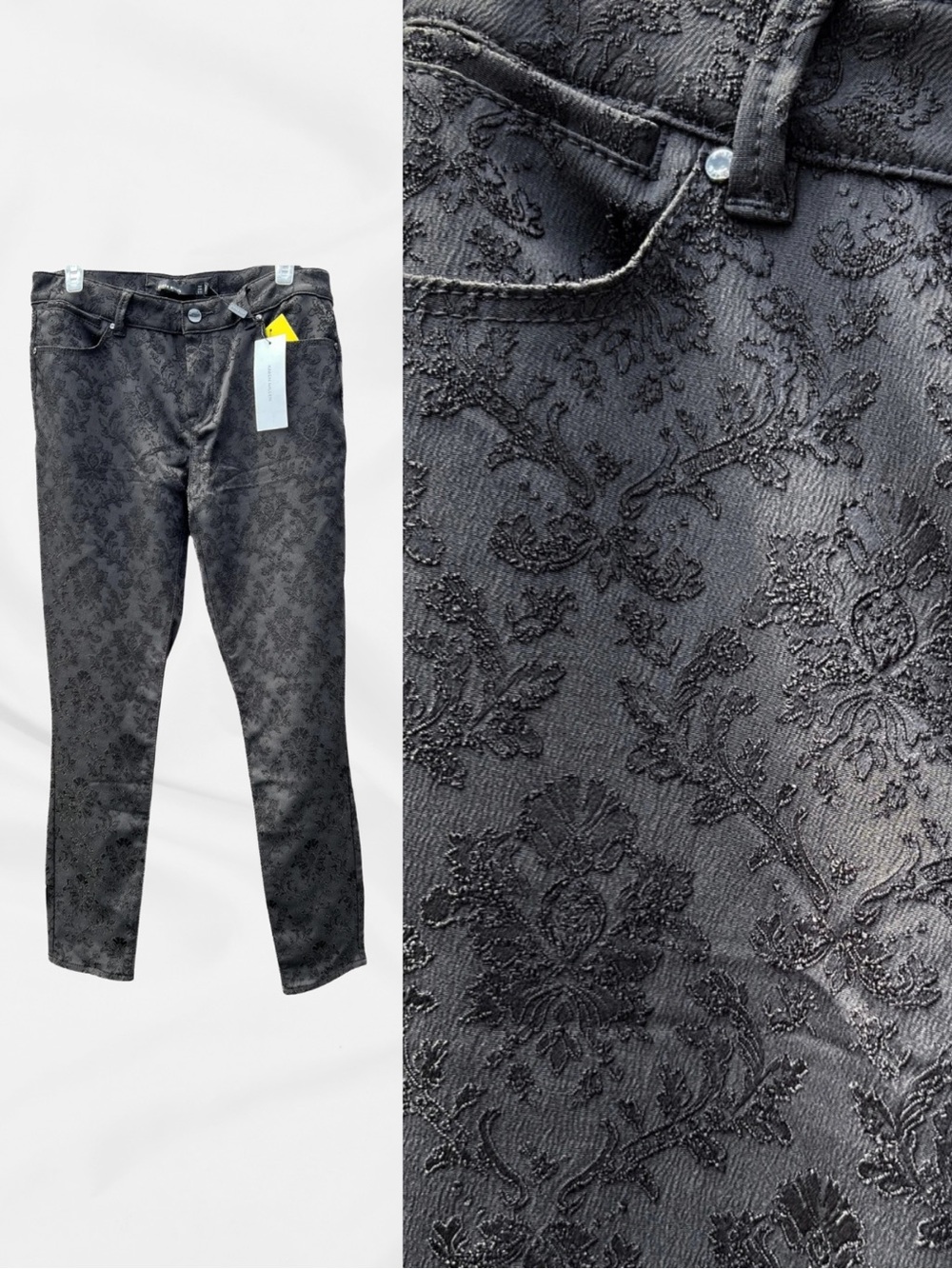 Karen Millen NWT Black Floral Jacquard Brocade Skinny Jeans Womens 10 Designer